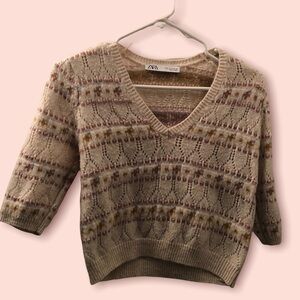 Zara Cropped V-neck Knit Sweater